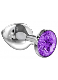 Большая серебристая анальная пробка Diamond Purple Sparkle Large с фиолетовым кристаллом - 8 см. - Lola Games - купить с доставкой в Ельце