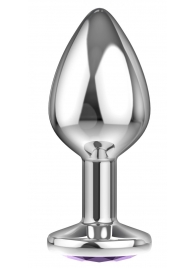 Малая серебристая анальная пробка Diamond Purple Sparkle Small с фиолетовым кристаллом - 7 см. - Lola Games - купить с доставкой в Ельце