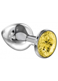 Большая серебристая анальная пробка Diamond Yellow Sparkle Large с жёлтым кристаллом - 8 см. - Lola Games - купить с доставкой в Ельце
