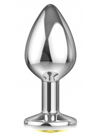 Малая серебристая анальная пробка Diamond Yellow Sparkle Small с жёлтым кристаллом - 7 см. - Lola Games - купить с доставкой в Ельце