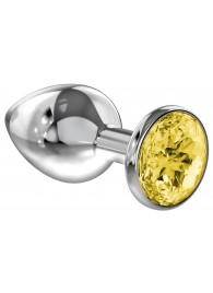 Малая серебристая анальная пробка Diamond Yellow Sparkle Small с жёлтым кристаллом - 7 см. - Lola Games - купить с доставкой в Ельце