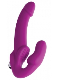 Ярко-розовый безремневой вибрострапон Evoke Vibrating Strapless Silicone Strap-on Dildo - XR Brands - купить с доставкой в Ельце
