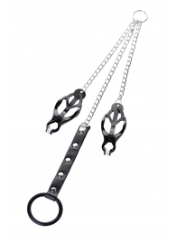 Черно-серебристые зажимы для сосков с кольцом для пениса TOYFA Metal - ToyFa - купить с доставкой в Ельце