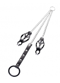 Черно-серебристые зажимы для сосков с кольцом для пениса TOYFA Metal - ToyFa - купить с доставкой в Ельце