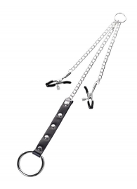 Серебристо-чёрные зажимы для сосков с кольцом для пениса TOYFA Metal - ToyFa - купить с доставкой в Ельце