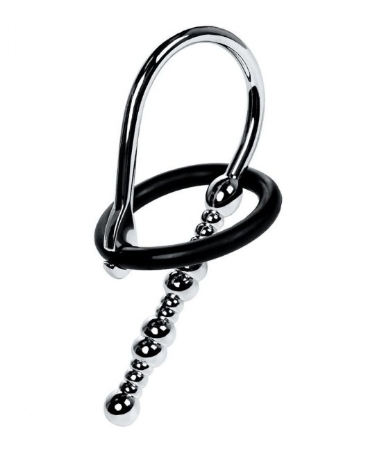 Серебристый уретральный плаг-бусины TOYFA Metal с мягким фиксириющим кольцом - ToyFa - купить с доставкой в Ельце