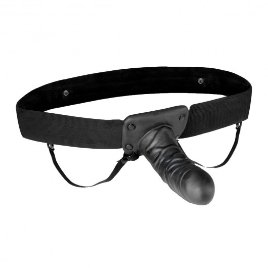 Чёрный полый страпон с вибрацией Unisex Vibrating Hollow Strap-On - 14 см. - Lux Fetish - купить с доставкой в Ельце