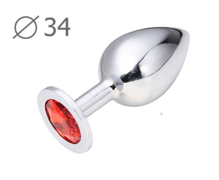 Коническая серебристая анальная втулка с красным кристаллом - 8,2 см. - Anal Jewelry Plug - купить с доставкой в Ельце
