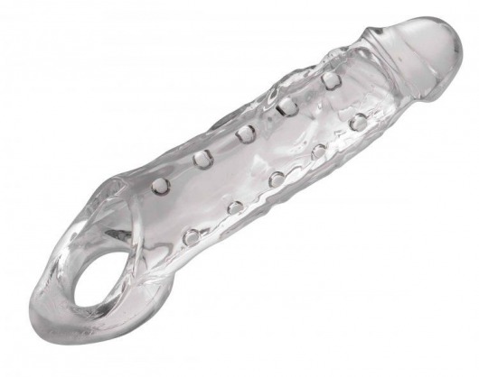 Прозразная закрытая насадка на пенис с поддержкой мошонки Clearly Ample Penis Enhancer - 22 см. - XR Brands - в Ельце купить с доставкой