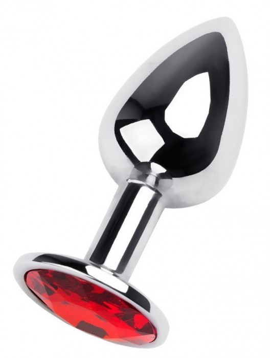 Маленькая коническая серебристая анальная пробка с красным кристаллом - 7 см. - ToyFa - купить с доставкой в Ельце