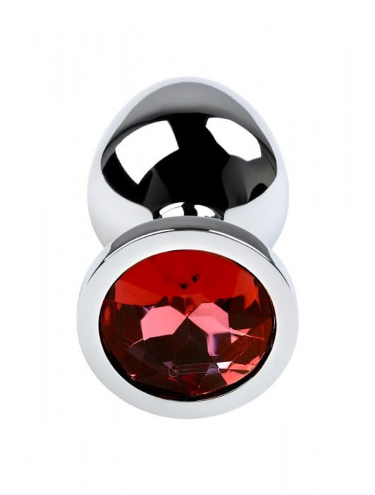Серебристая коническая анальная пробка с красным кристаллом - 8 см. - ToyFa - купить с доставкой в Ельце
