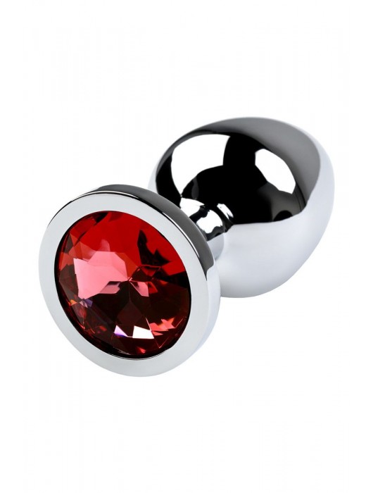 Серебристая коническая анальная пробка с красным кристаллом - 8 см. - ToyFa - купить с доставкой в Ельце