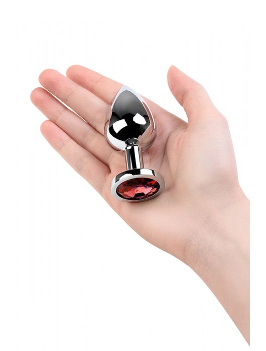 Серебристая коническая анальная пробка с красным кристаллом - 8 см. - ToyFa - купить с доставкой в Ельце