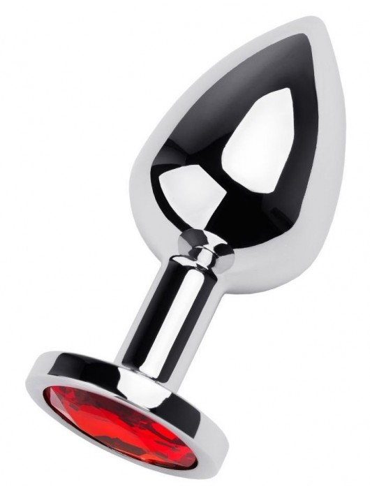 Серебристая коническая анальная пробка с красным кристаллом - 8 см. - ToyFa - купить с доставкой в Ельце