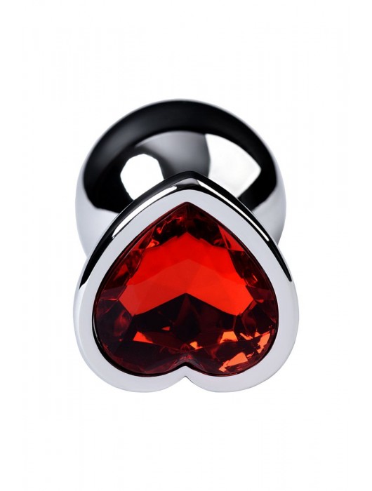 Серебристая коническая анальная пробка с красным кристаллом-сердечком - 7 см. - ToyFa - купить с доставкой в Ельце