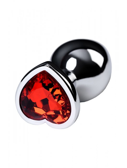 Серебристая коническая анальная пробка с красным кристаллом-сердечком - 7 см. - ToyFa - купить с доставкой в Ельце