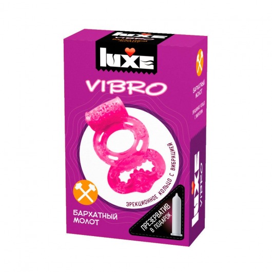 Розовое эрекционное виброкольцо Luxe VIBRO  Бархатный молот  + презерватив - Luxe - в Ельце купить с доставкой