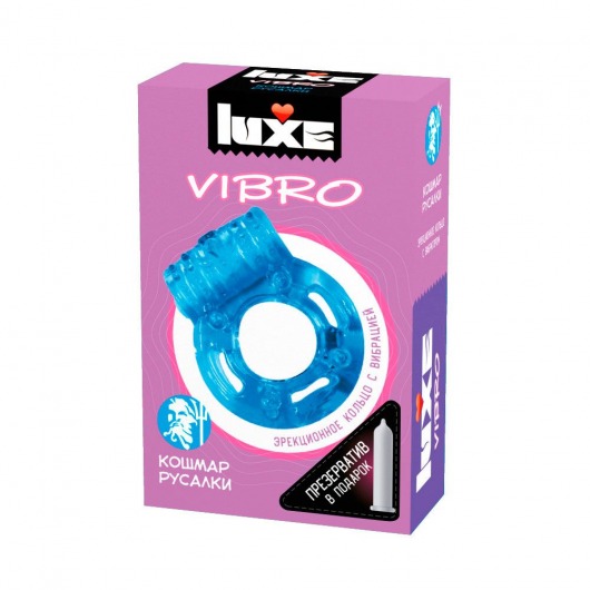 Голубое эрекционное виброкольцо Luxe VIBRO  Кошмар русалки  + презерватив - Luxe - в Ельце купить с доставкой