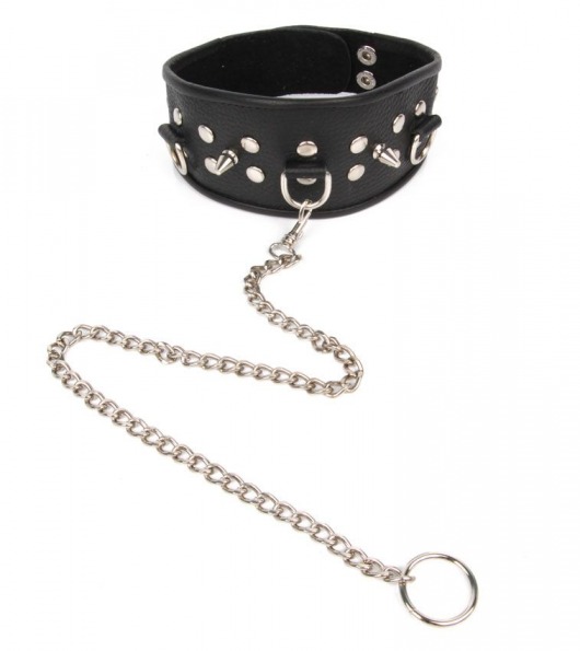 Черный ошейник с шипами и металлическим поводком-цепочкой - Notabu - купить с доставкой в Ельце