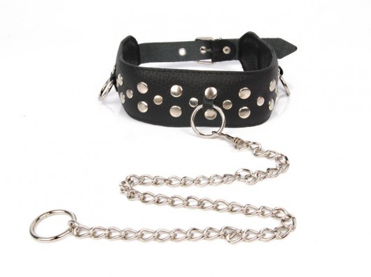 Черный ошейник с заклепками с металлическим поводком-цепочкой - Notabu - купить с доставкой в Ельце