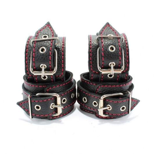 Черный бондажный набор с красной строчкой - БДСМ Арсенал - купить с доставкой в Ельце