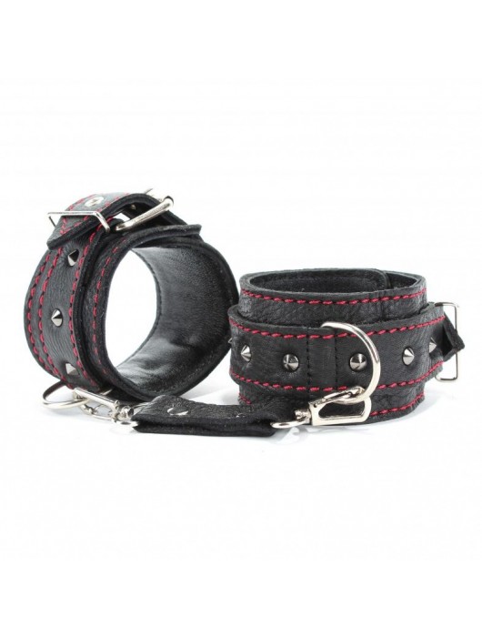 Черные оковы с шипами и контрастной строчкой - БДСМ Арсенал - купить с доставкой в Ельце