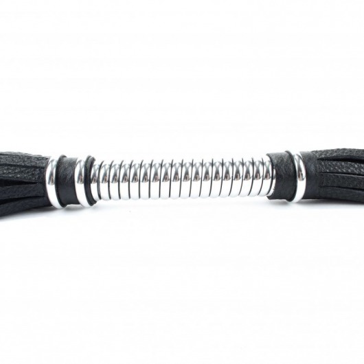 Черная длинная плеть с серебристой ручкой - 56 см. - БДСМ Арсенал - купить с доставкой в Ельце