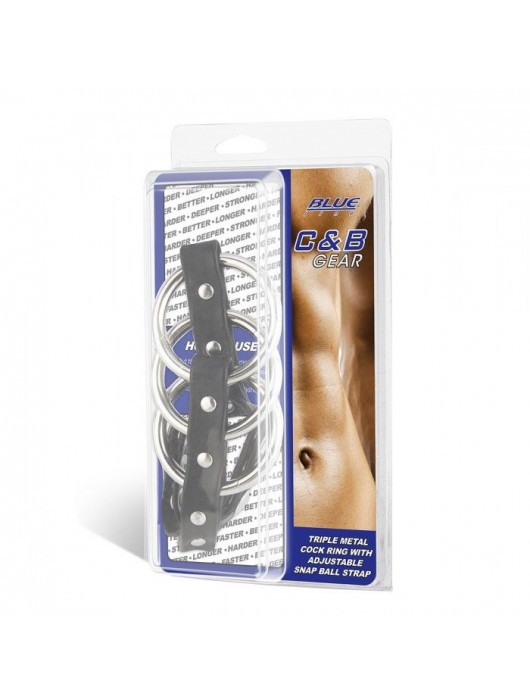 Тройное металлическое кольцо на пенис с регулируемым ремешком - BlueLine - купить с доставкой в Ельце