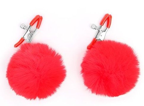 Зажимы для сосков с красным пушком - Notabu - купить с доставкой в Ельце