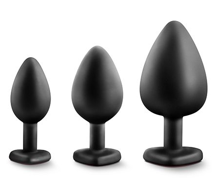 Набор черных анальных пробок с красным кристаллом-сердечком Bling Plugs Training Kit - Blush Novelties - купить с доставкой в Ельце