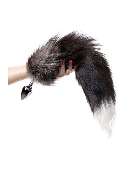 Серебристая металлическая анальная втулка с хвостом чернобурой лисы - размер S - ToyFa - купить с доставкой в Ельце