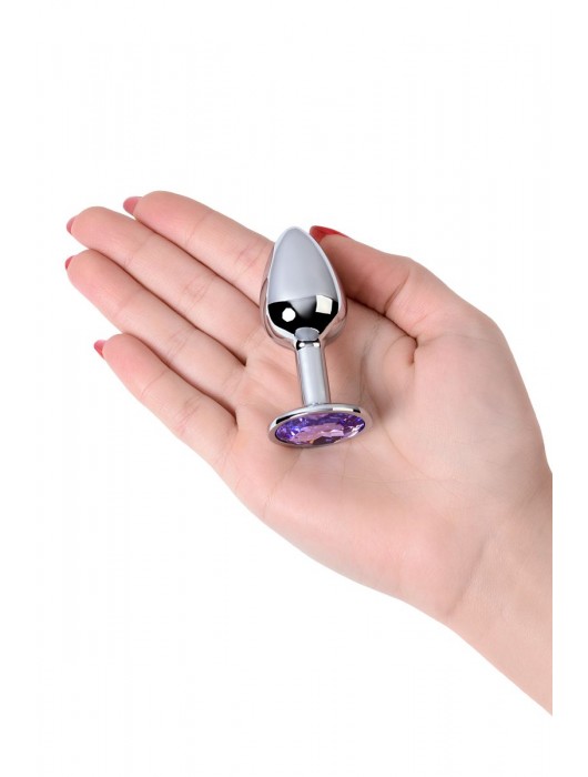 Серебристая конусовидная анальная пробка с фиолетовым кристаллом - 7 см. - ToyFa - купить с доставкой в Ельце