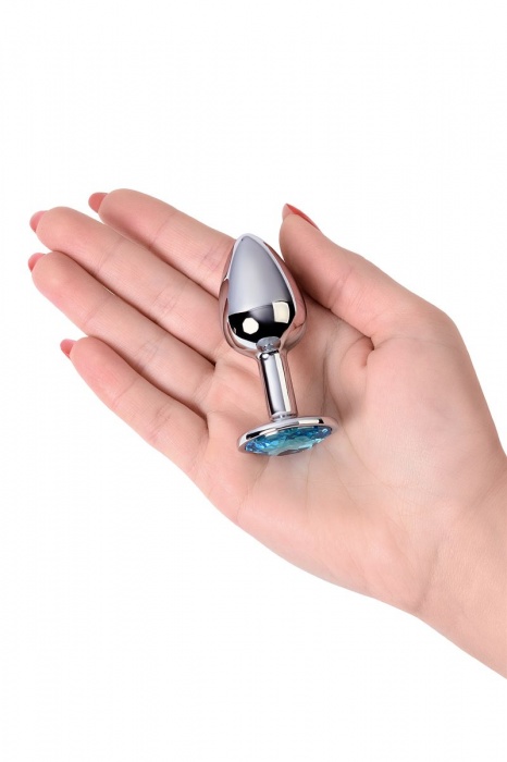 Серебристая конусовидная анальная пробка с голубым кристаллом - 7 см. - ToyFa - купить с доставкой в Ельце
