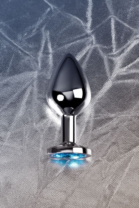 Серебристая конусовидная анальная пробка с голубым кристаллом - 8 см. - ToyFa - купить с доставкой в Ельце