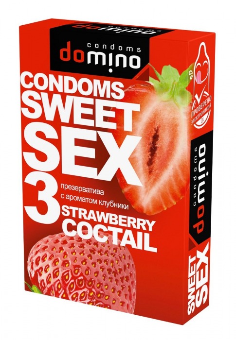Презервативы для орального секса DOMINO Sweet Sex с ароматом клубничного коктейля  - 3 шт. - Domino - купить с доставкой в Ельце