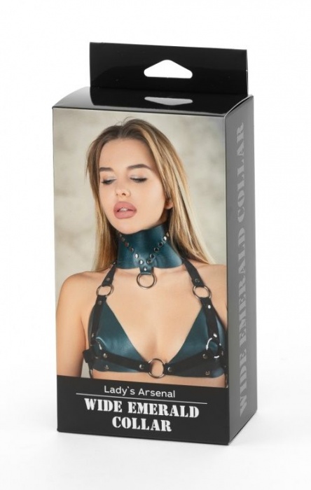 Изумрудный широкий ошейник Ladys Arsenal с заклепками - БДСМ Арсенал - купить с доставкой в Ельце