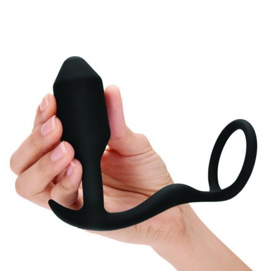 Черное эрекционное кольцо с анальным плагом Snug   Tug - b-Vibe - в Ельце купить с доставкой