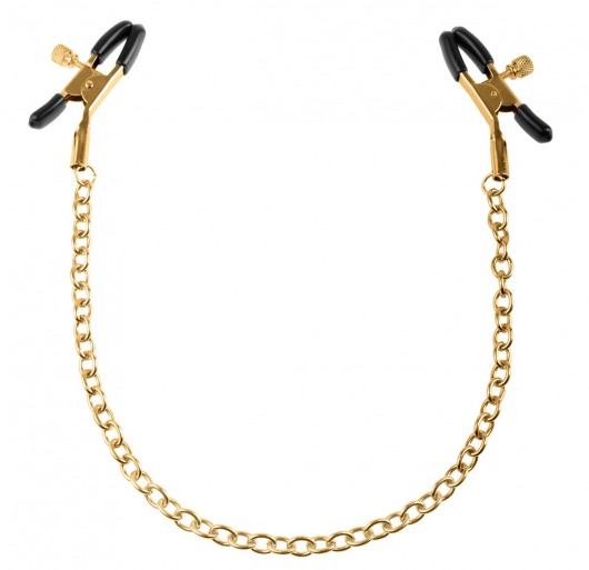 Чёрные с золотом зажимы на соски Gold Chain Nipple Clamps - Pipedream - купить с доставкой в Ельце