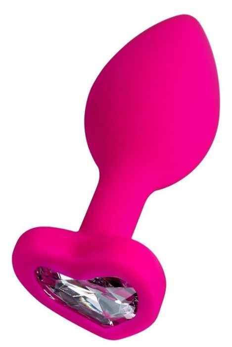 Розовая анальная втулка Diamond Heart с прозрачным кристаллом - 7 см. - ToyFa - купить с доставкой в Ельце
