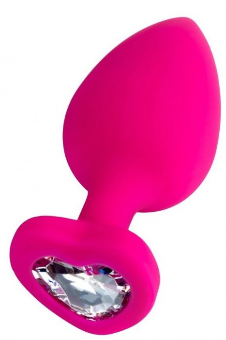 Розовая анальная втулка Diamond Heart с прозрачным кристаллом - 9,5 см. - ToyFa - купить с доставкой в Ельце