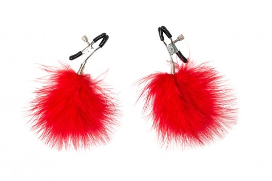 Зажимы на соски с красным пухом Euphoric - Lola Games - купить с доставкой в Ельце