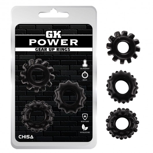 Набор из 3 черных эрекционных колец Gear Up Rings - Chisa - в Ельце купить с доставкой