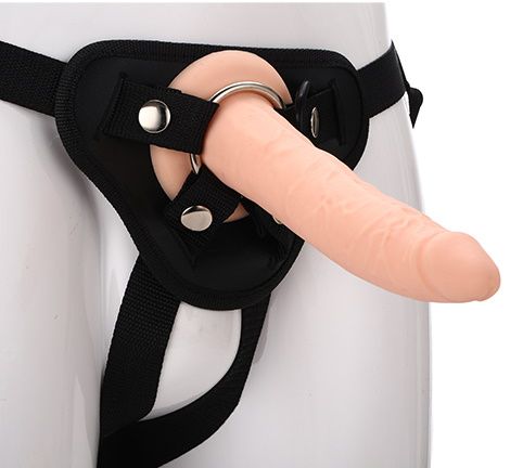 Телесный страпон на черных трусиках STRAP ON REAL DILDO - 20 см. - Dream Toys - купить с доставкой в Ельце