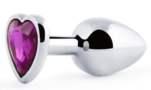 Серебристая анальная пробка с фиолетовым кристаллом-сердечком - 8 см. - Anal Jewelry Plug - купить с доставкой в Ельце