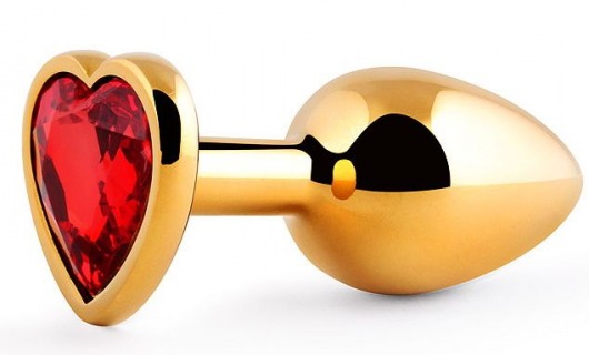 Золотистая анальная пробка с красным стразом-сердечком - 8 см. - Anal Jewelry Plug - купить с доставкой в Ельце
