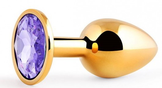 Золотистая анальная пробка с фиолетовым стразом - 7,2 см. - Anal Jewelry Plug - купить с доставкой в Ельце