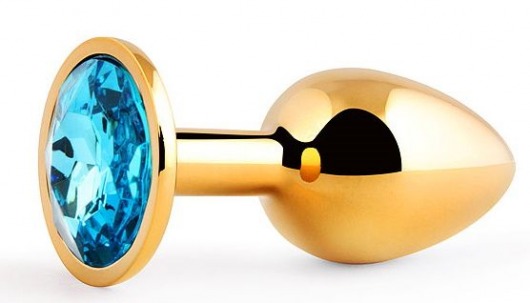 Золотистая анальная пробка с голубым стразом - 7,2 см. - Anal Jewelry Plug - купить с доставкой в Ельце