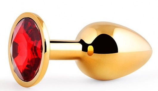 Золотистая анальная пробка с красным стразом - 7,2 см. - Anal Jewelry Plug - купить с доставкой в Ельце