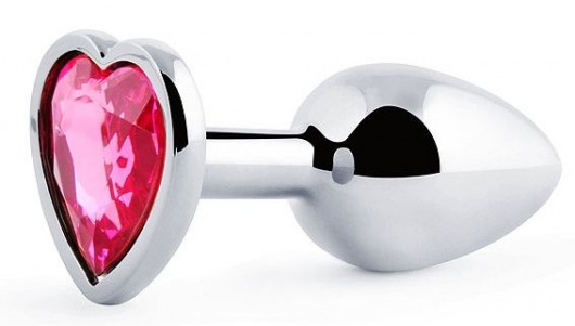 Серебристая анальная пробка с розовым кристаллом-сердечком - 7 см. - Anal Jewelry Plug - купить с доставкой в Ельце