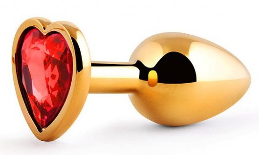 Золотистая анальная пробка с красным стразом-сердечком - 7 см. - Anal Jewelry Plug - купить с доставкой в Ельце